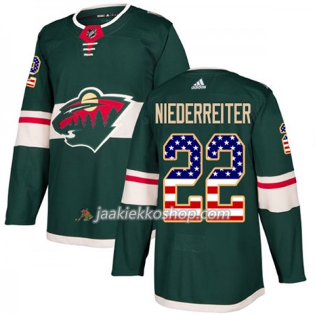 Miehille NHL Minnesota Wild Pelipaita Nino Niederreiter 22 Adidas 2017-2018 Vihreä USA Flag Fashion Authentic